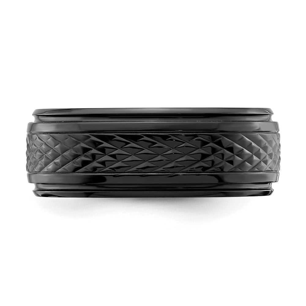 Buy Stylish Chisel Polished Black Zirconium 8mm Ridged Edge Ring - Luxury Value!