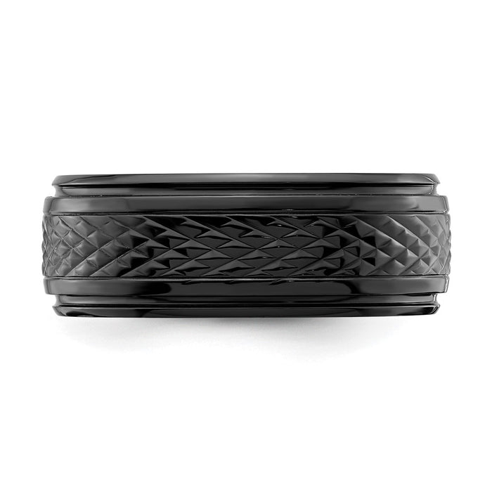 Buy Stylish Chisel Polished Black Zirconium 8mm Ridged Edge Ring - Luxury Value!-3