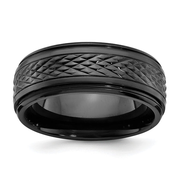 8mm Ridged Edge Ring in Black Zirconium