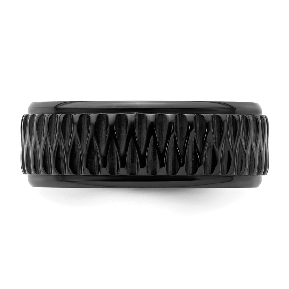 Exclusive Polished Black Zirconium 8mm Grooved Band - Stylish & Affordable Choice