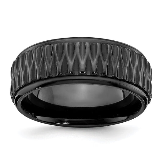 Exclusive 8mm Grooved Black Zirconium Band - Stylish & Durable Design