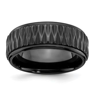 High-Quality Chisel Polished Black Zirconium 8mm Grooved Ring - Stylish Value