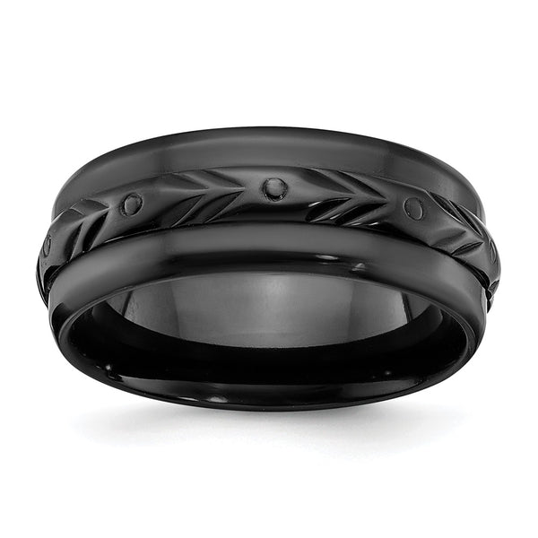 8mm Polished Black Zirconium Chisel Band Ring