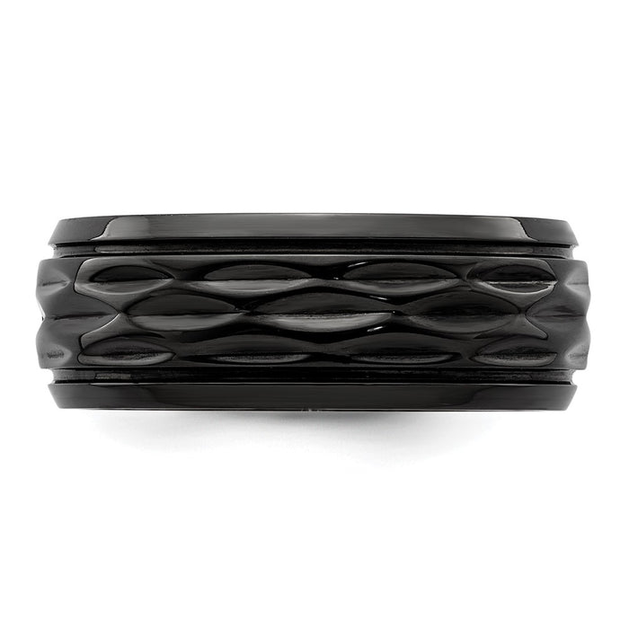 Buy Stylish 8mm Polished Black Zirconium Chisel Band with Diamond-Cut Design-3