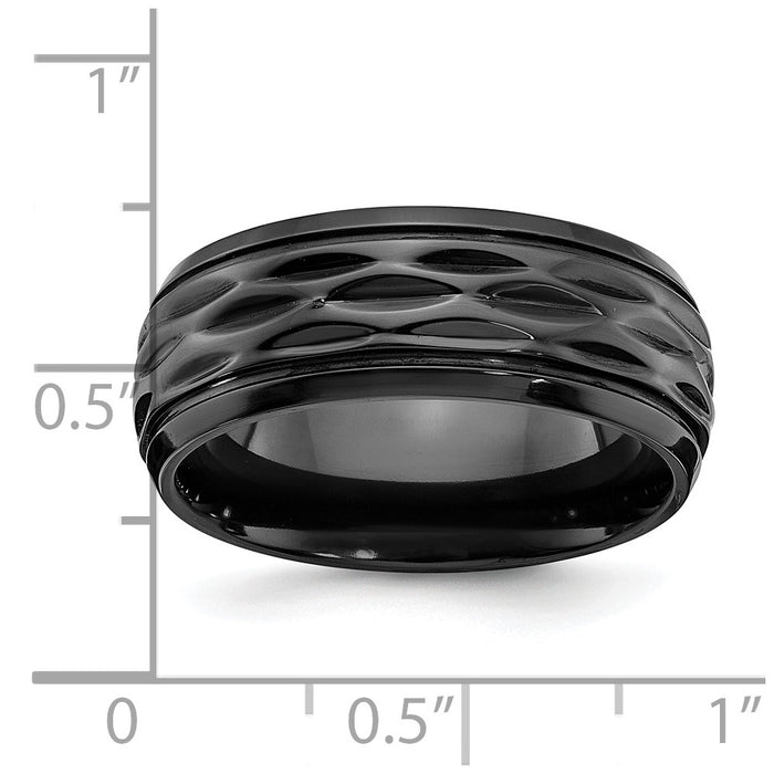 High-Quality 8mm Polished Black Zirconium Chisel Band - Stylish Diamond-Cut Detail-4