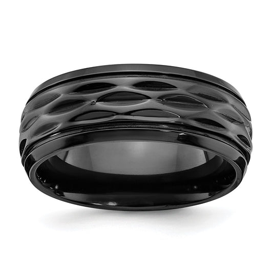 High-Quality 8mm Polished Black Zirconium Chisel Band - Stylish Diamond-Cut Detail