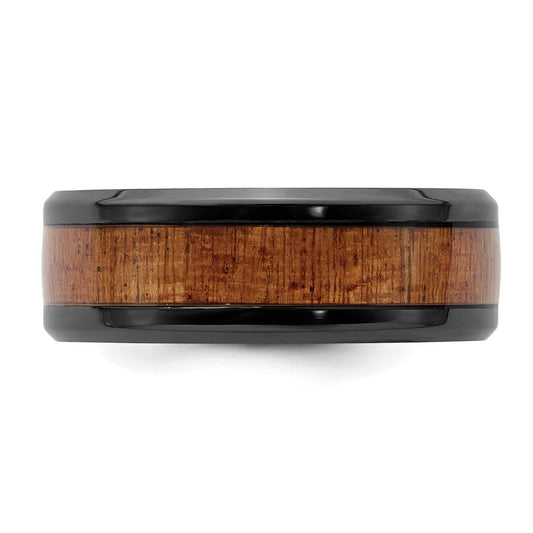 Buy Exclusive 8mm Polished Black Zirconium Chisel Band with Sapele Wood Inlay