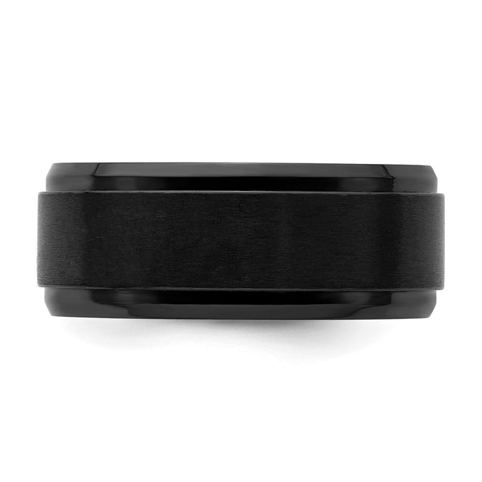 High-Quality 9mm Polished Black Zirconium Chisel Band | Stylish Brushed Center-3