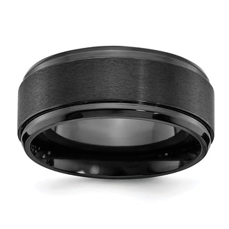 High-Quality Polished Black Zirconium Chisel Band - 9mm Beveled Edge, Stylish