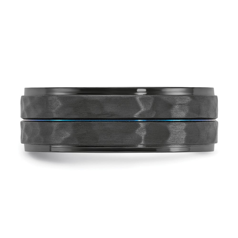High-Quality 8mm Black Zirconium Band with Stylish Blue IP Plating Finish