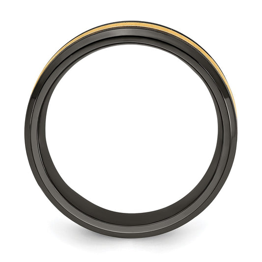 Buy Stylish 8mm Black Zirconium Band - Brushed Finish & Yellow IP-Plated