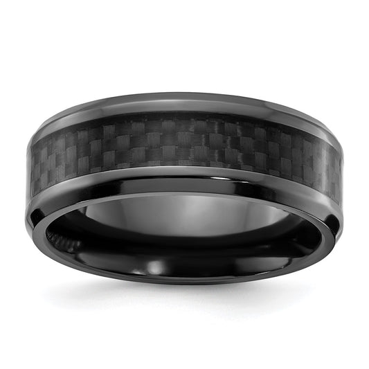 Buy Stylish 8mm Polished Black Zirconium Chisel Band with Carbon Fiber Inlay