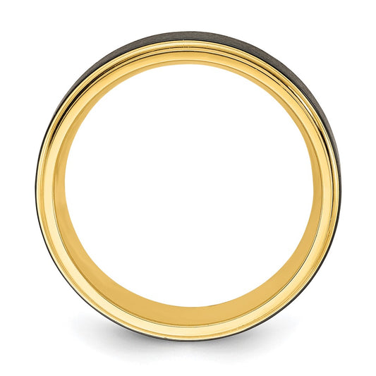 Buy Stylish 8mm Black Zirconium Band with Polished Yellow IP-Plating - Luxury Design!