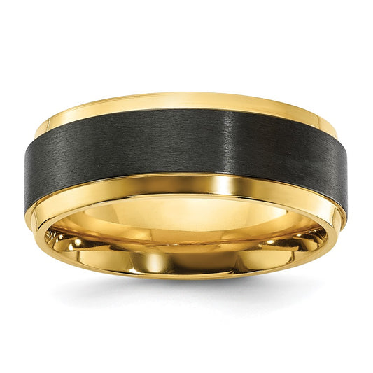 Buy Stylish 8mm Black Zirconium Band with Polished Yellow IP-Plating - Luxury Design!