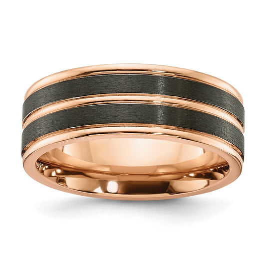 Exclusive 8mm Black Zirconium Chisel Band | Brushed & Polished Rose IP-Plated
