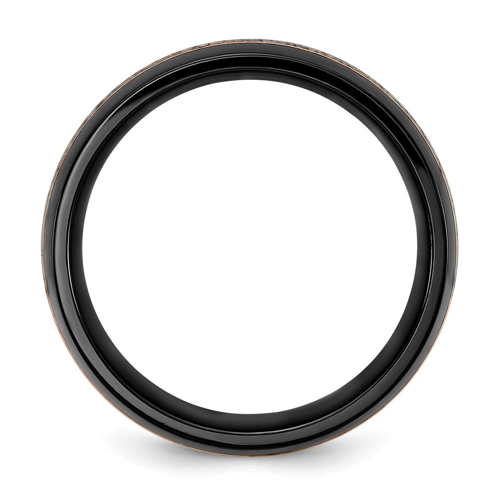 Buy Stylish 8mm Polished Black Zirconium Chisel Band with Antler Inlay & Rose IP-Plating