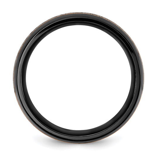 Buy Stylish 8mm Polished Black Zirconium Chisel Band with Antler Inlay & Rose IP-Plating
