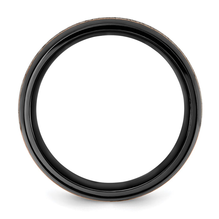 Buy Stylish 8mm Polished Black Zirconium Chisel Band with Antler Inlay & Rose IP-Plating-2