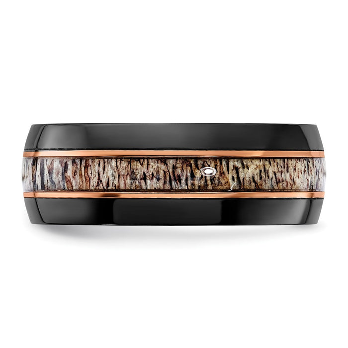 Buy Stylish 8mm Polished Black Zirconium Chisel Band with Rose IP-Plating-3