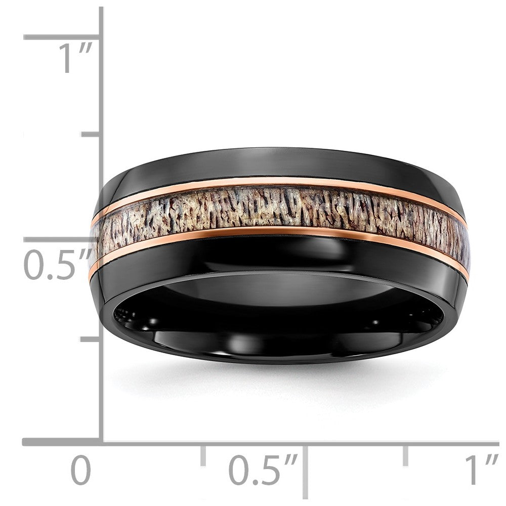 Buy Stylish 8mm Black Zirconium Chisel Band with Rose IP-Plating & Antler Inlay