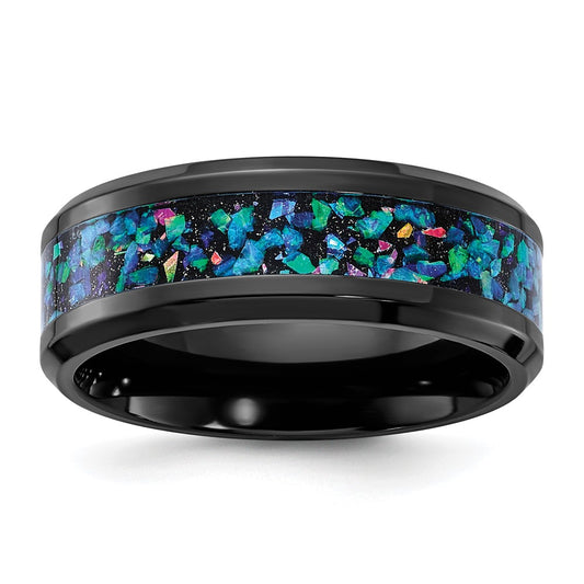 Buy High-Quality 8mm Black Zirconium Chisel Band with Opal Inlay - Stylish Value