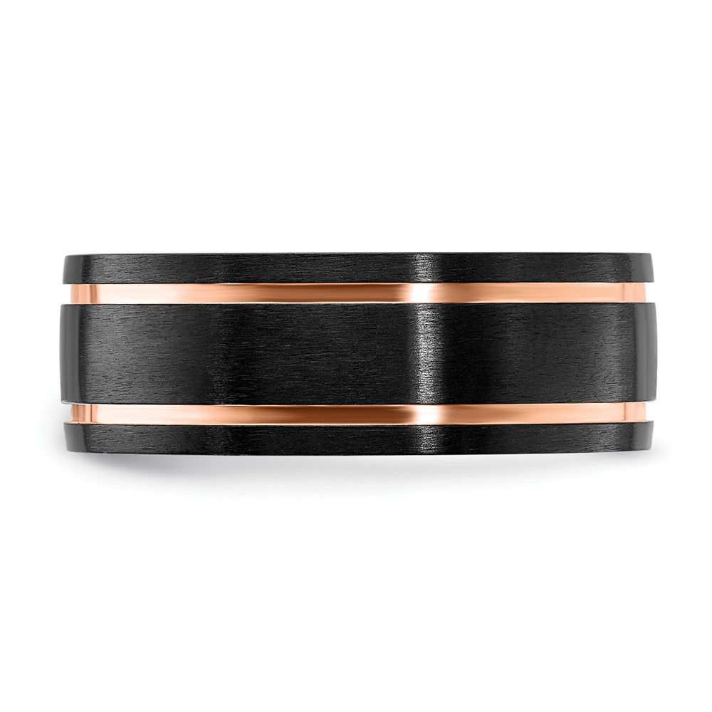 Buy Stylish 8mm Black Zirconium Band with Rose IP Finish - Luxury Look!