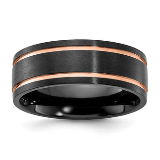 Buy Stylish 8mm Black Zirconium Band with Brushed Rose IP Finish