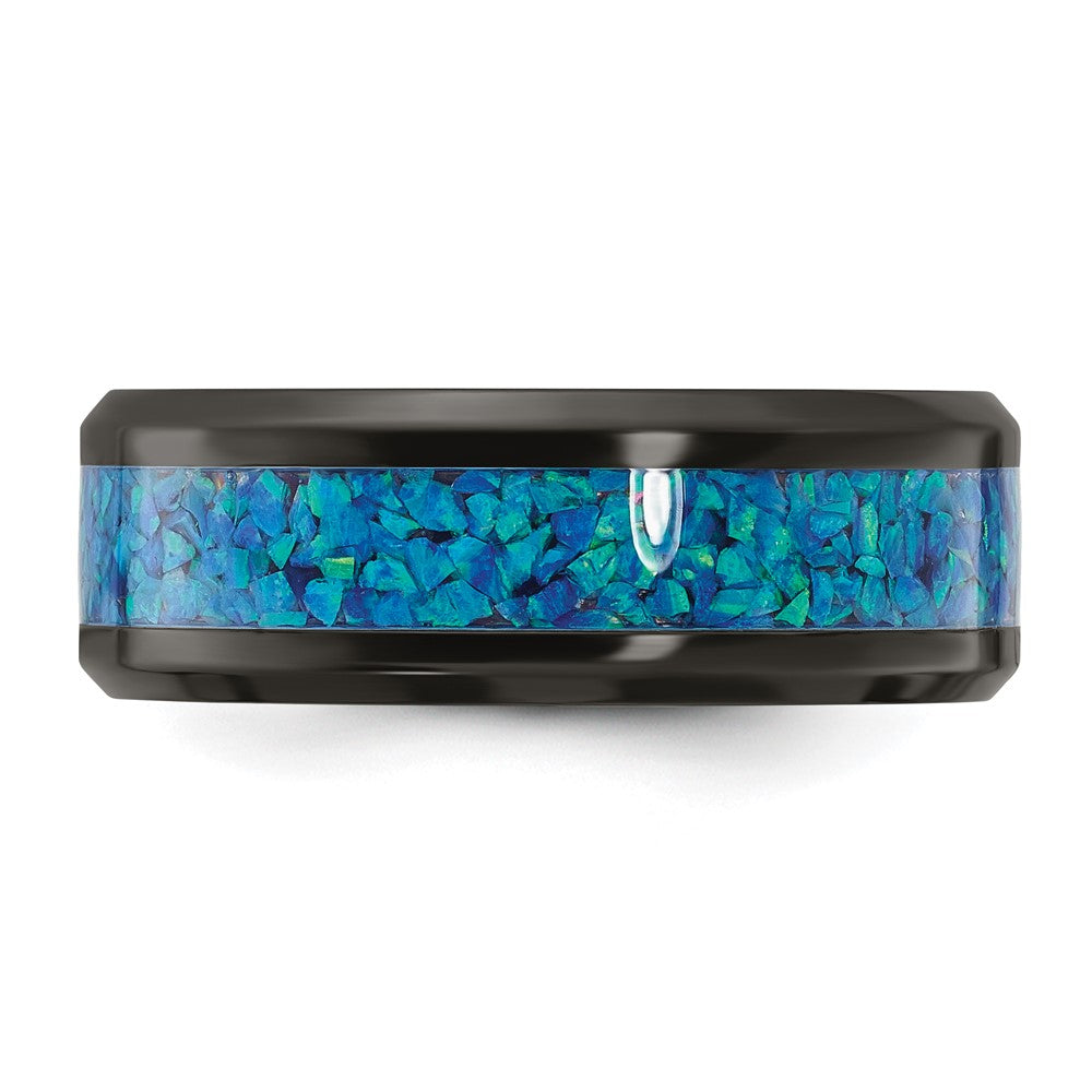 Exclusive 8.00mm Blue Opal Inlay Black Zirconium Band - Stylish Design