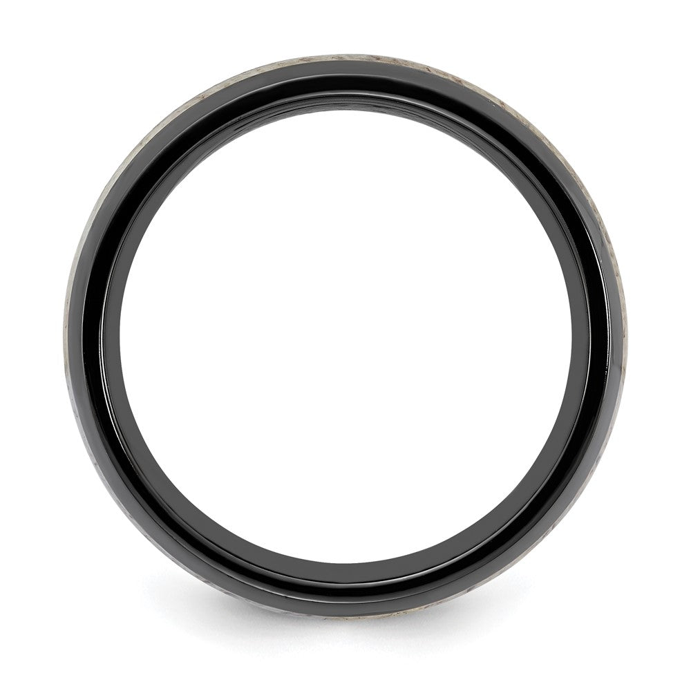 Exclusive 8mm Polished Black Zirconium Chisel Band with White Antler Inlay