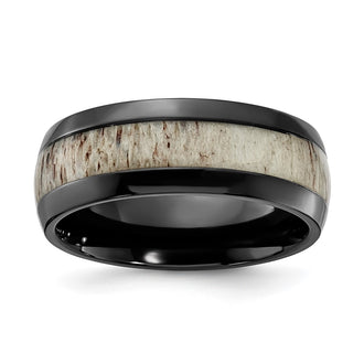 Order Exclusive 8mm Polished Black Zirconium Chisel Band with Antler Inlay