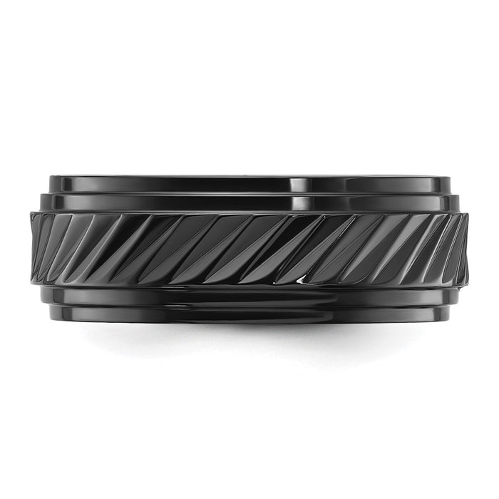 High-Quality Polished Black Zirconium 8mm Grooved Chisel Band - Stylish Value-3