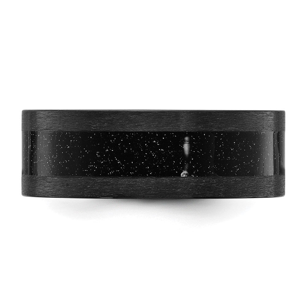 High-Quality 8mm Black Zirconium Chisel Band with Black Star Sandstone Inlay